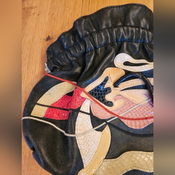 Delane Leather and Snakeskin Clamshell Clutch Bag Shoulder Evening Italy Exotic - Picture 3 of 14